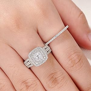 cesoi リング★2Finger Crystal Ring Silver★ Sterling Silver Infinity CZ Promise Ring